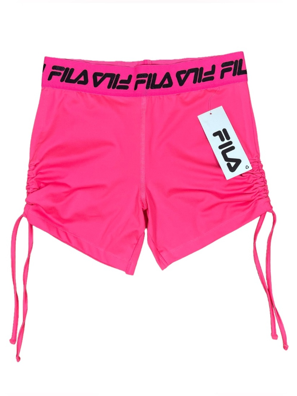 FILA Women’s Graphic Athletic Hot Pink Ruched Elastic Waist Summer Shorts Size M